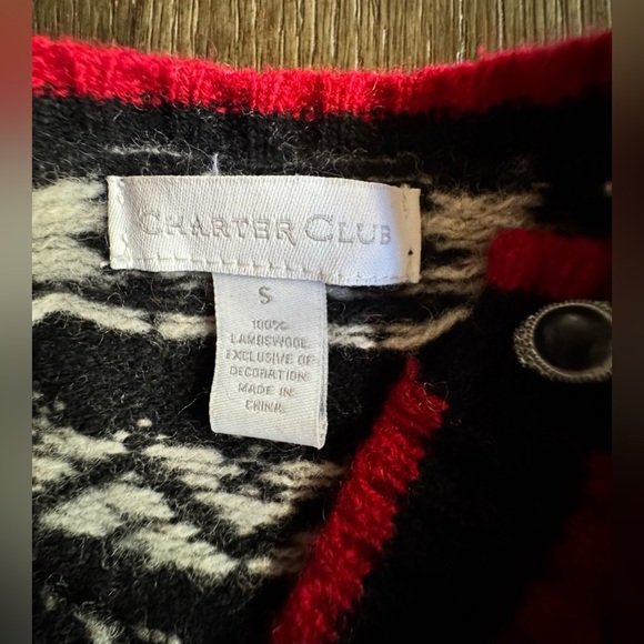 Charter Club Black and White Cardigan with Red Trim - Picture 13 of 14